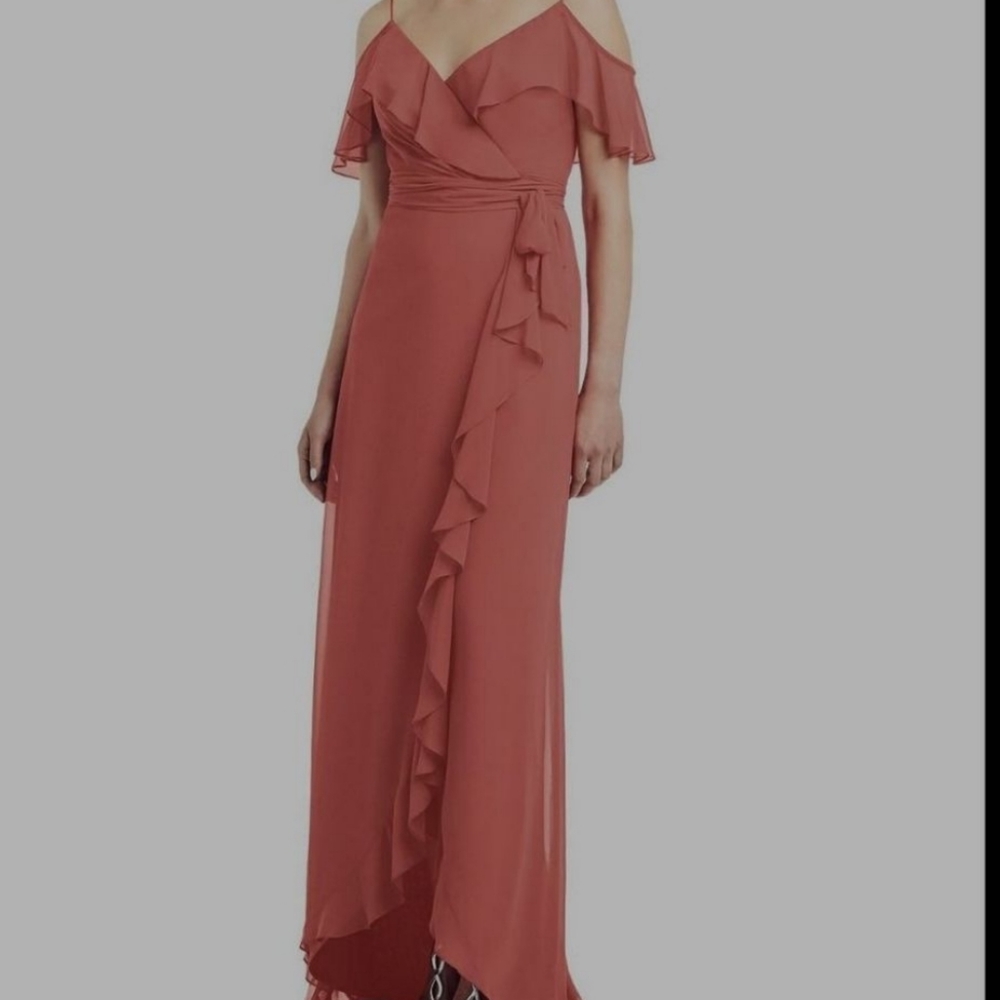 JENNY PACKHAM BRIDESMAIDS  RUFFLE WRAP  DRESS/ 4-R.